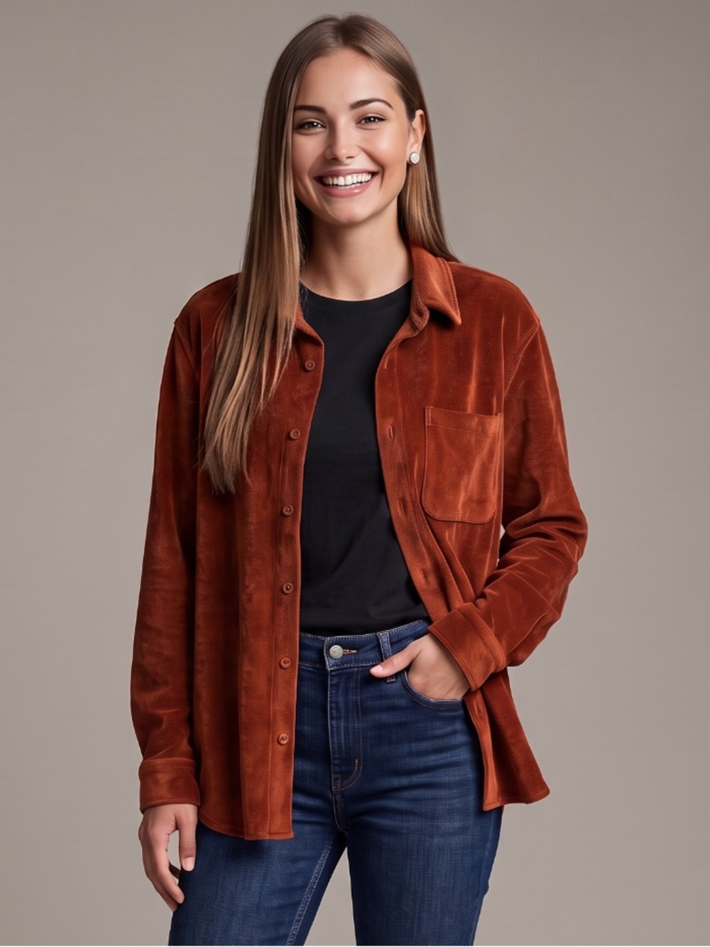 🌻NEW w/tag Zara Micro Corduroy Shirt Rust Brown Button Down Shacket Top Size L